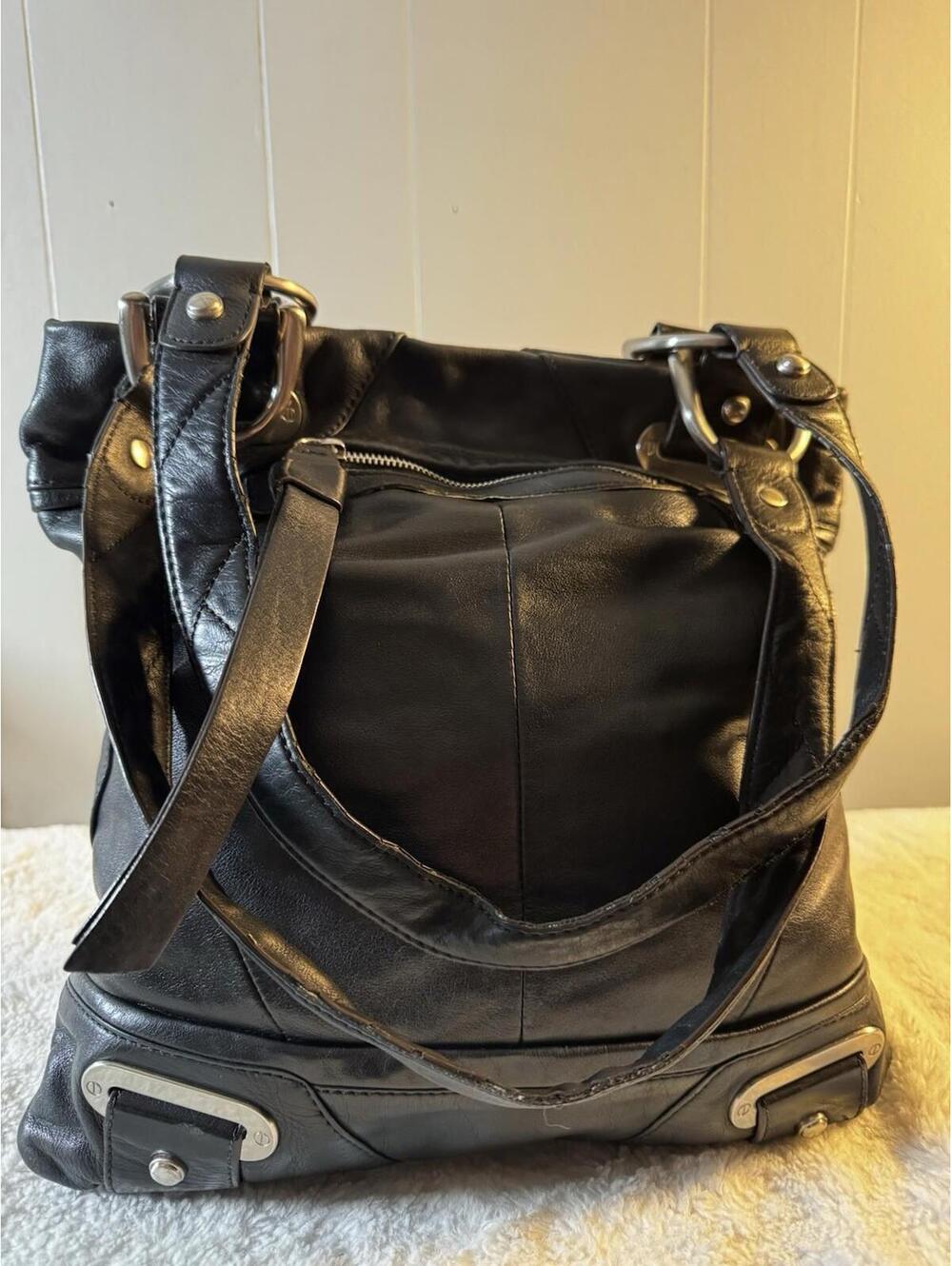 B Makowsky Handbag Satchel Genuine Leather Black Hobo Shoulder Bag Large